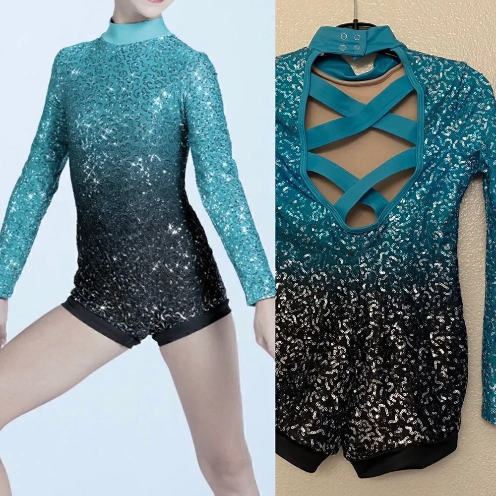 WEISSMAN Dance Costume aqua blue teal ombre Lost It To Trying 12731 Child MC